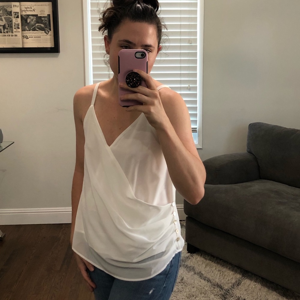 Zenana white/black draped cami w/ shell detail - S